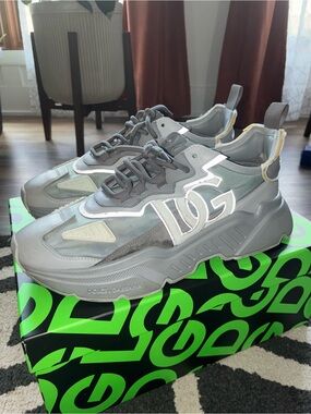 Dolce & Gabbana Silver Gray Logo Chunky Sneakers
